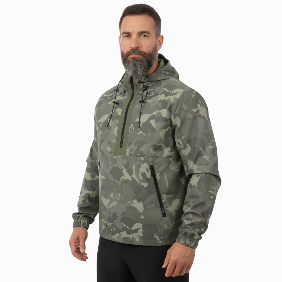 Men’s Camo Half-Zip Hooded Jacket – Lightweight Shell