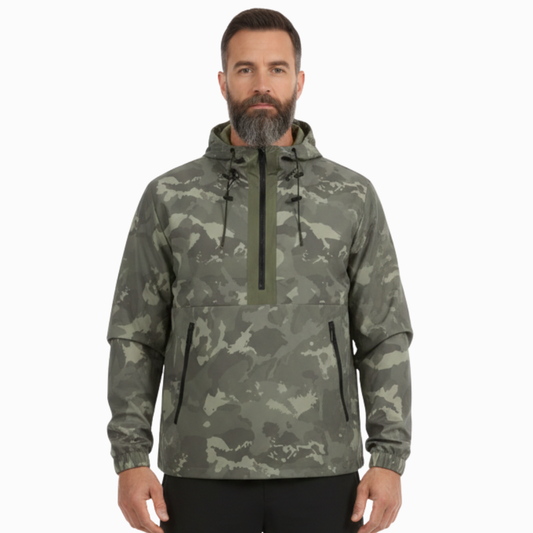 Men’s Camo Half-Zip Hooded Jacket – Lightweight Shell