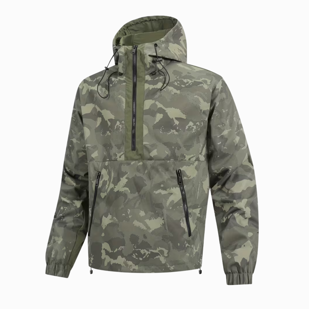 Men’s Camo Half-Zip Hooded Jacket – Lightweight Shell