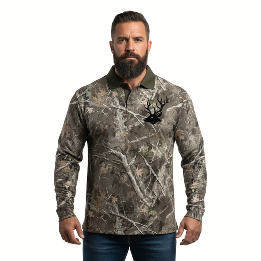 Men’s Long Sleeve Camo Polo Shirt – Hunting