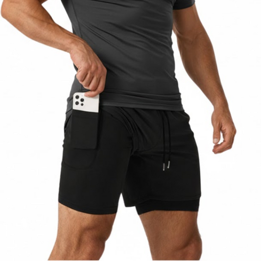 Men's 2-in-1 Sports Shorts – Quick-Drying – Phone Pocket