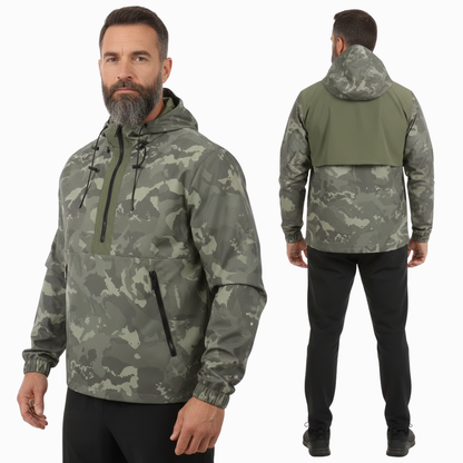 Men’s Camo Half-Zip Hooded Jacket – Lightweight Shell