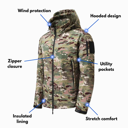 Men’s Outdoor Lined Camouflage Jacket – Waterproof – Hooded Soft Shell
