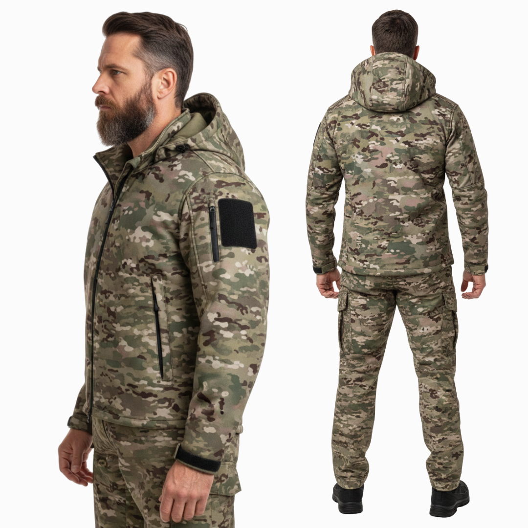Men’s Outdoor Lined Camouflage Jacket – Waterproof – Hooded Soft Shell
