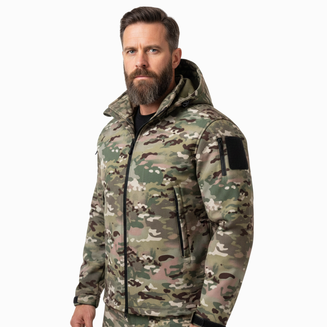 Men’s Outdoor Lined Camouflage Jacket – Waterproof – Hooded Soft Shell