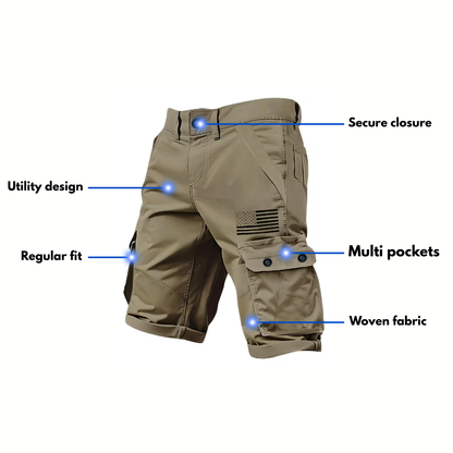 Men’s Utility Cargo Shorts – Multi-Pocket – US Flag Design