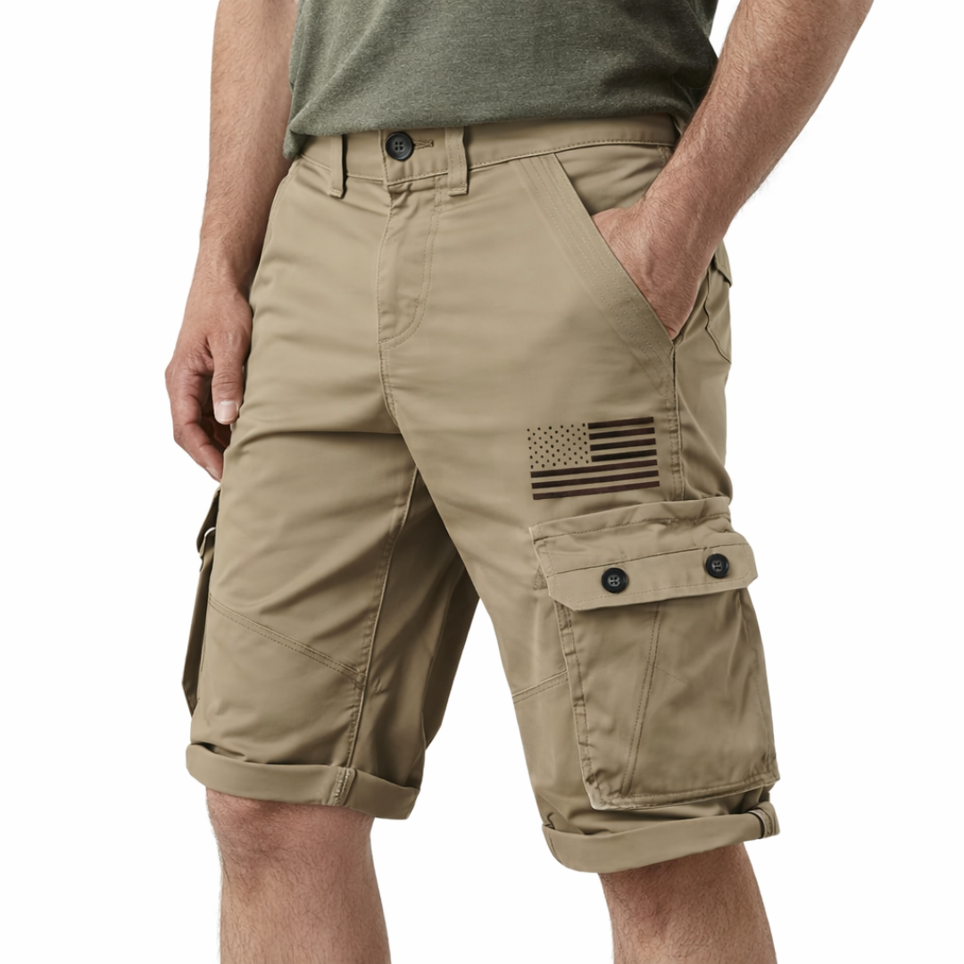 Men’s Utility Cargo Shorts – Multi-Pocket – US Flag Design
