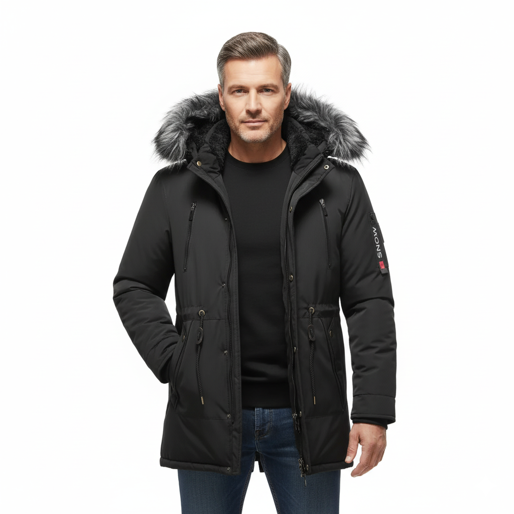 Men’s Winter Parka Jacket – Faux Fur Hood – Warm & Comfortable
