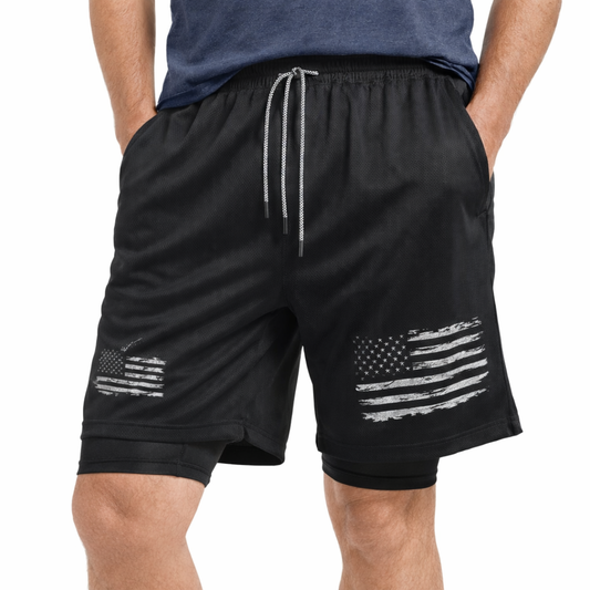 Men’s Sports Shorts – Double-Layer – USA Flag Design