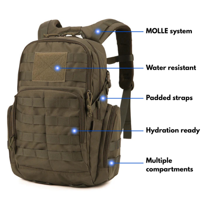 Tactical Backpack 25L – Water-Repellent – MOLLE System